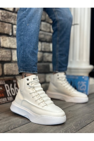 Ba0321 Gizli Bağcıklı Erkek Yüksek Taban Beyaz Spor Bot 001