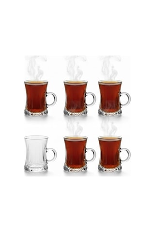 Lüks Kulplu Çay Fincanı 6 Adet Kristal Berraklığında Cam Estetik Ve Ergonomik Tasarım Çay Bardağı Seti çok renkli