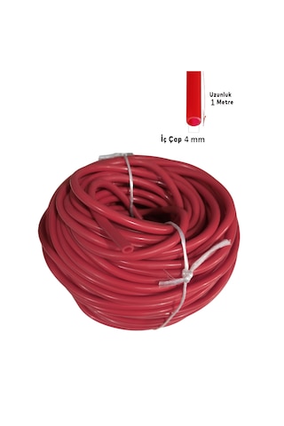 4 Mm Silikon Vakum Turbo Hortumu Cam Suyu Sıcak Soğuk Su Hava Hortumu 1mt. Kırmızı