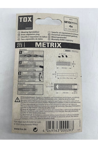 Tox Metrix Pirinç Çelik Çakma Dübel M10X34 Mm 4 Adet