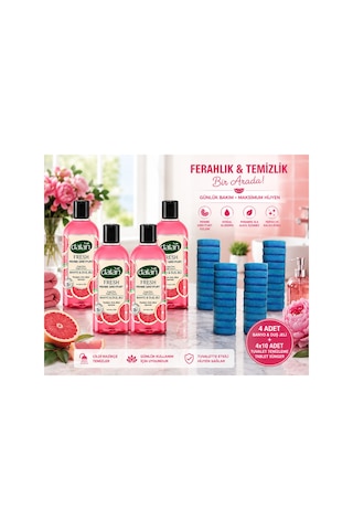 Fresh Pembe Greyfurt 500 Ml 4'lü + Wellnax Sünger Seti