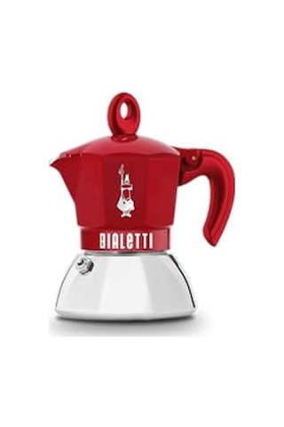 Bialetti - Moka Exclusive İndüksiyon: 2 Cups Ocak Üstü Espresso Pişirici - 100ml - Kırmızı Renk - Alt Hazne: Dış Paslanmaz Çelik İç Alüminyum - İndüksiyon Ocak Türleri İçin Uygundur
