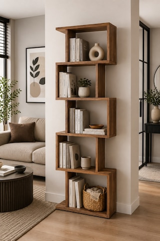 Tulsa Ceviz Rengi Dekoratif Kitaplık Ve Çok Amaçlı Raf Ünitesi Modern Salon Ve Ofis Kitaplığı