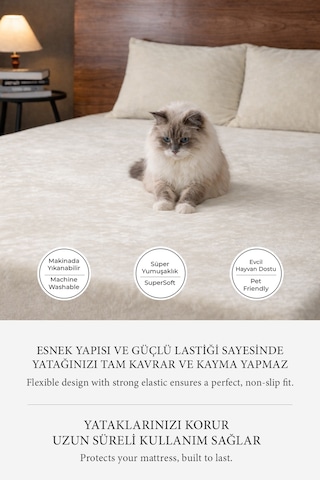 Süper Yumuşak Flanel Kadifemsi Peluş Lastikli Fitted Çarşaf Seti Kaymaz Tek/çift Kişilik Bej