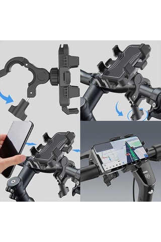 Zhltools Motosiklet Bisiklet İçin Gidon Bağlantılı Alüminyum Telefon Tutucu