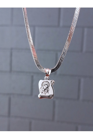 Gümüş Meryem Ana Plaka Madalyon Tasarım Yılan Zincir Kadın Kolye