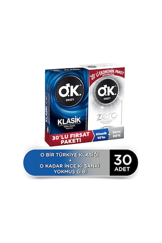 Okey Klasik Prezervatif 10'lu + Zero Prezervatif 20'li