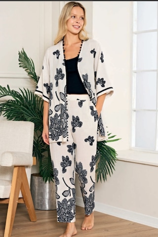 Feyza Pijama Feyza 5222 Sabahlıklı 3 Lü Kadın Pijama Takımı Bej