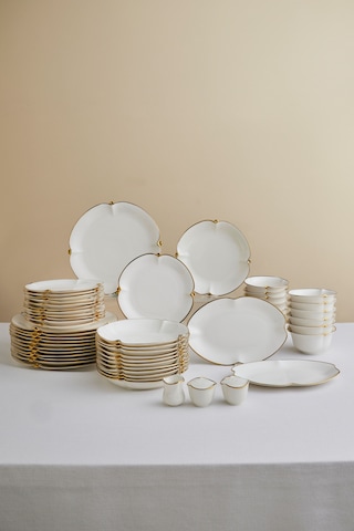 Karaca Stream Bone Dot 53 Parça 12 Kişilik Yemek Takımı Gold Beyaz - Gold