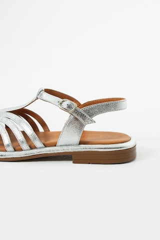 Duxal Shoes Charlotte Hakiki Deri Kafesli T-bant Sandalet GÜMÜŞ