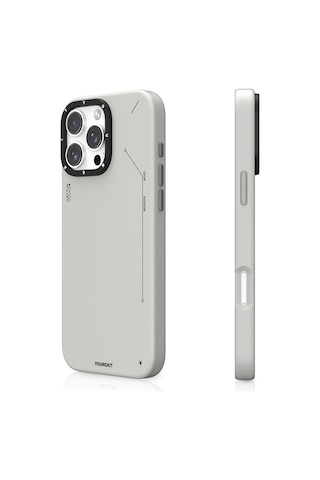 Apple Uyumlu iPhone 15 Pro Kılıf Magsafe Özellikli Basit Mat Deri Desenli Youngkit Tech Fashion Serisi Kapak Gri Gri