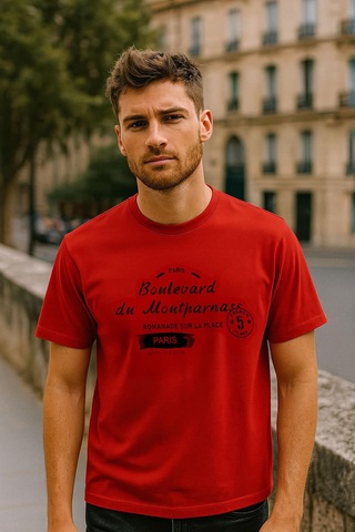 Erkek Bisiklet Yaka Baskılı Siyah T-shirt Çok Renkli