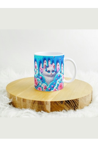 Deepcraft Best Quality 3d Görünümlü Mavi Kedi Kupa Yılbaşı,sevgililer Günü, Hediyelik Kupa 300ml