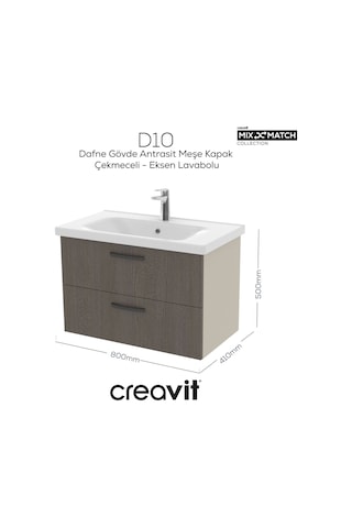 Creavit D20 80 Cm İki Çekmeceli Lav. Dolabı Dafne Melamin Demonte Dafne