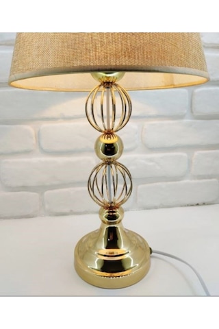 Gold Altın Renk Tel Toplu Metal Ayaklı Kahverengi Şapkalı Abajur Altın - Kahverengi