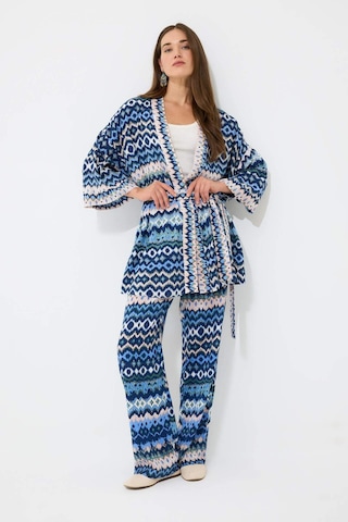 DeFacto Relax Fit Desenli Kuşaklı Kimono D5443AX25SPIN59 İndigo