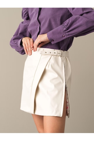 Ekru Regular Fit Deri Görünümlü Etek 270368 Ekru