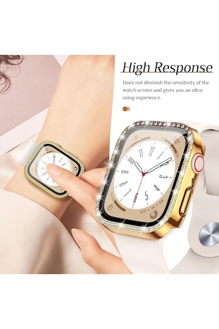 Apple Uyumlu  Watch  44mm Ekran Koruyuculu Tek Sıra Kenar Taşlı Sert Pc Kasa Koruyucu