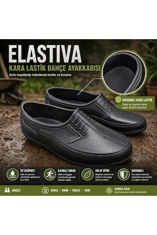 Elastiva Erkek Kara Lastik Bahçe Ayakkabısı - Siyah - 48