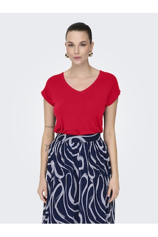 Only Onlrılla S/s V-neck Top Jrs Kadın Kırmızı T-shirt - 15315776