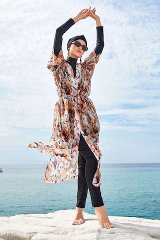 Adasea Uv Korumalı Mayo Üzerine Tek Pareo Kimono 1708 Bej Bej