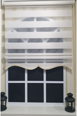 Zebra Stor Perde Bej Efekli Etek Dilimli St 002