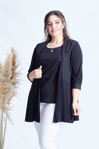 4036 SİYAH SİMLİ  2' Lİ ATLET-CEKET BÜYÜK BEDEN  PARLAK TAKIM Siyah