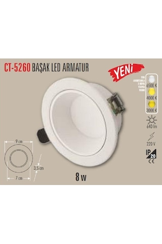 Cata Ct-5260 8w Başak Led Armatür Beyaz Kasa-6adet 3 Renk Cat Siyah