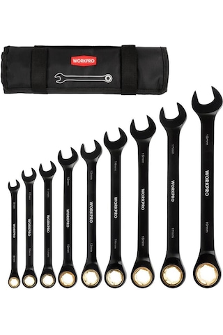 Workpro Wp202602 8-19mm 9 Parça Cr-v Profesyonel Cırcır Kombine Anahtar Takımı + Bez Taşıma Kılıfı Fr Wp202602