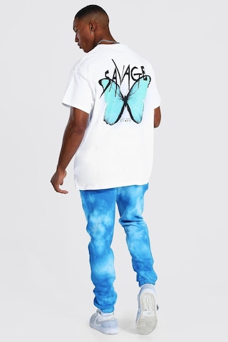 Erkek Beyaz Oversize Savage Butterfly Baskılı T-shirt Beyaz-65951