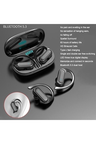 Moveevo A520 Siyah Tws Kulaküstü Bluetooth Kulaklık - Kablosuz Girişsiz İkili Spor Koşu Uzun Pil Ömrü