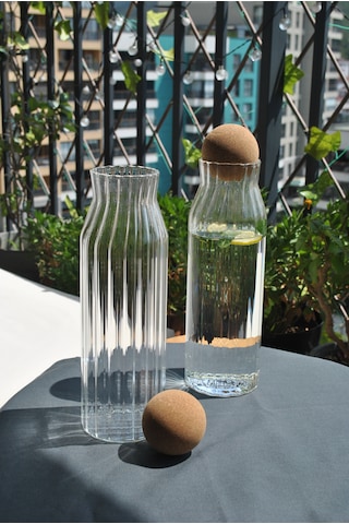 Top Mantar Kapaklı Cam Su Şişesi Sürahi Karaf 1080 Ml- 2 Adet