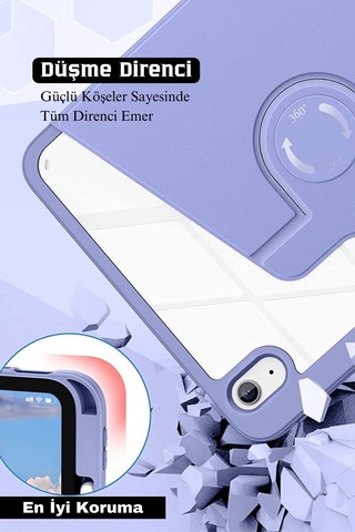 Apple Uyumlu iPad Air 11 İnç 2024 M2 Çipli 6.nesil 360 Dönebilen Standlı Pino Tablet Kılıfı