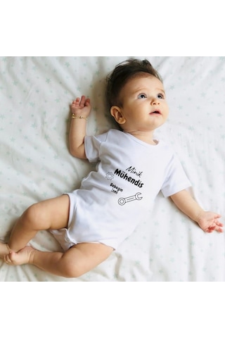 Kişiye Özel Minik Mühendis Bebek Zıbını Hediyelik Tasarım Baskılı Body Beyaz