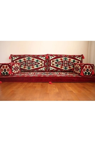 Coton Şark Köşesi Otantik Yörük Desenli Minder Takımı Konsept Bordo Bordo