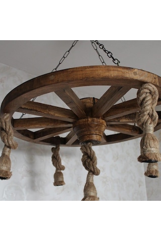 Otantik Çarşı Ahşap Halatlı Teker Avize 70 Cm. 5'Li K03