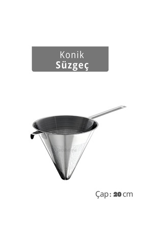 Chinois Konik Süzgeç Paslanmaz Çelik İnce Gözenekli Sos Çorba Meyve Püresi Ve Tatlı Süzme Aparatı Gri