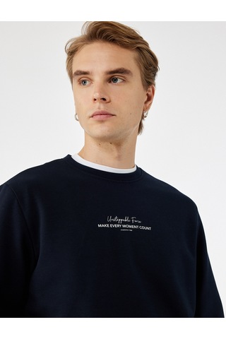 Koton Uzun Kollu Bisiklet Yaka Baskılı Sweatshirt Lacivert 6wam70095mk Lacivert