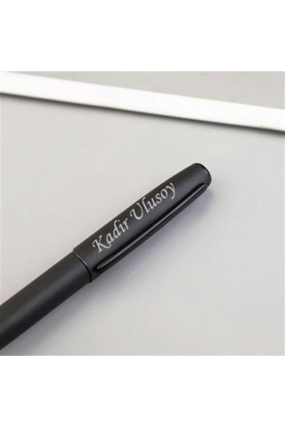 Kişiye Özel Yaprak Tasarımlı Deri Hatıra Defteri ve Mat Siyah Lüx Roller Kalem