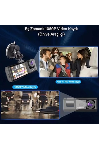 Hakopro Black Box 3 Kameralı Akıllı Araç İçi Kamerası 2.0 İnç Hd Ekran G Sensörlü
