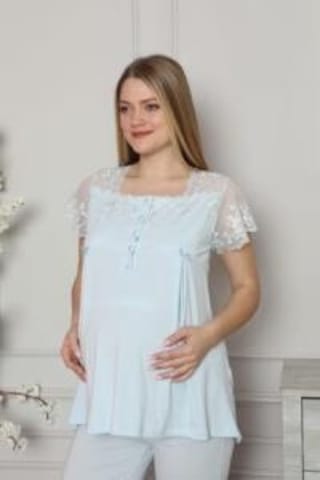 Limissi 2208 Mavi Hamile Lohusa Dantelli Pijama Tk
