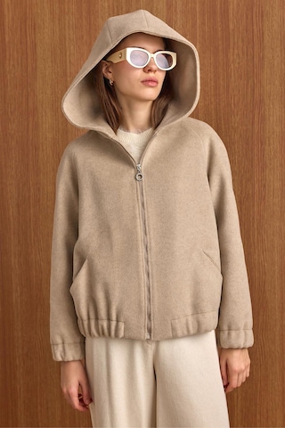 Olcay Kapüşonlu Beli Lastikli Oversize Kısa Kaban Taş 3162