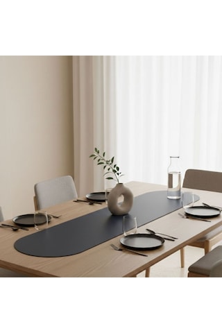 1 Adet Deri Runner-40x140 Cm-deri Masa Örtüsü Siyah