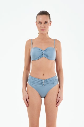 Louren Kadın Siyah/mavi Düz Kumaş Boncuklu Çıkarılabilir Askılı Sabit Kaplı Balenli Straplez Bikini Takımı Mavi