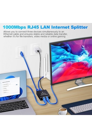 Ethernet Çoklayıcı Splitter 1 Giriş 3 Çıkış Rj45 Gigabit 1000 Mbps