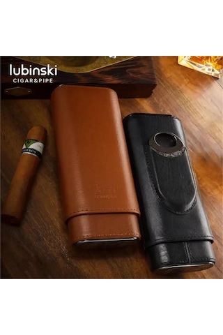 Lubinski Deri 3'lü Puro Kılıfı Kesicili Siyah 60 Ring Lb-505