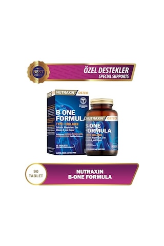 Nutraxin Bone Formula Calcium Magnesium + Collagen 90 Tablet: Tip I Kolajen, Kalsiyum, D Vitamini, Magnezyum, Çinko & Bakır İçeren Takviye