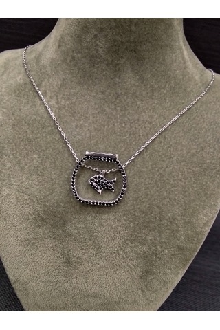 925 Ayar Gümüş Akvaryum Temalı Balık Modelli Kolye Gümüş