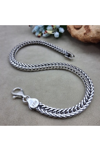 925 Ayar Gümüş Tilki Kuyruğu Kare Model Bileklik 5 Mm