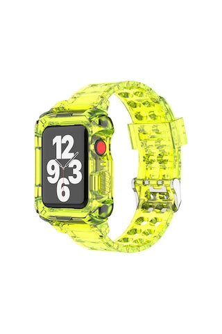 Wozlo Apple Uyumlu Watch 1, 2, 3, 4, 5, 6, 7, 8, Se Kasa Koruma 38/40/41mm Spor Kordon Kayış - Şeffaf Sarı
